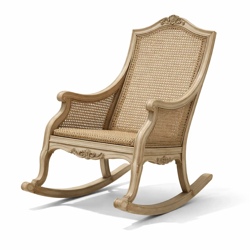 Chaise à bascule en bois et rotin-Zenpatchz