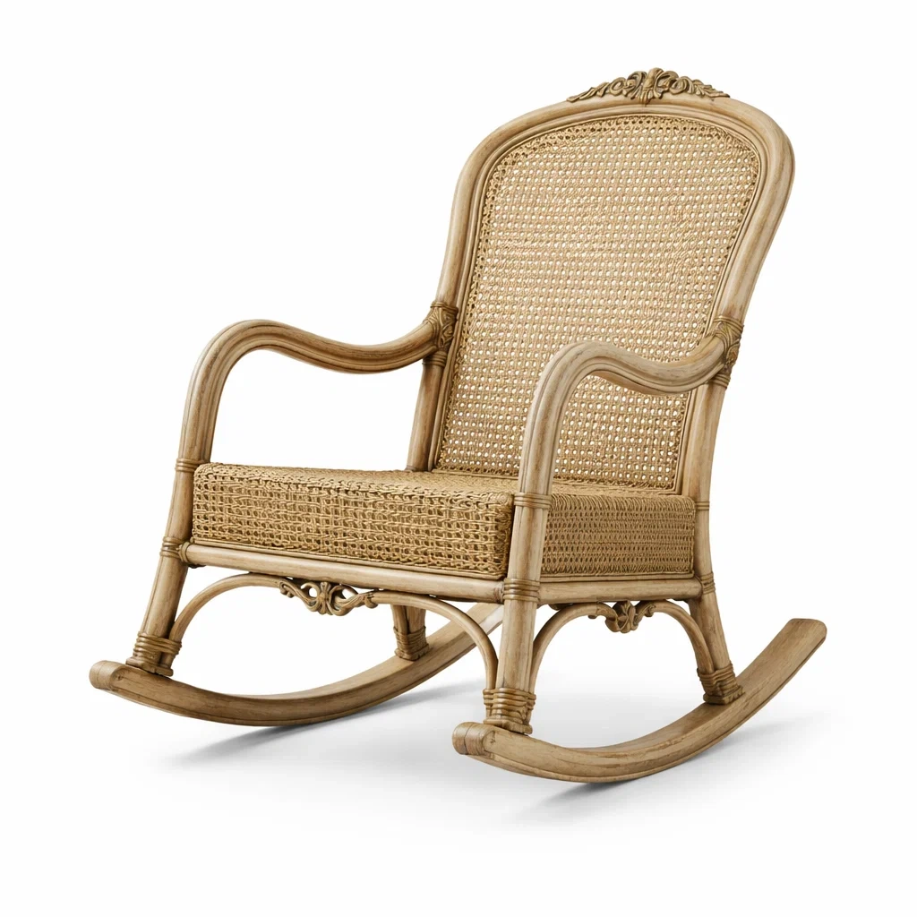 Chaise à bascule en rotin avec cannage-Zenpatchz