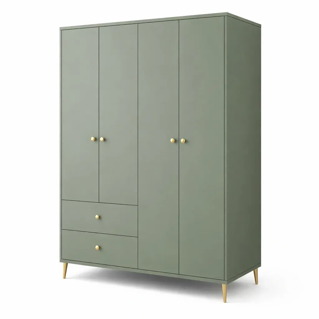 Armoire en bois vert avec poignées en métal-Zenpatchz