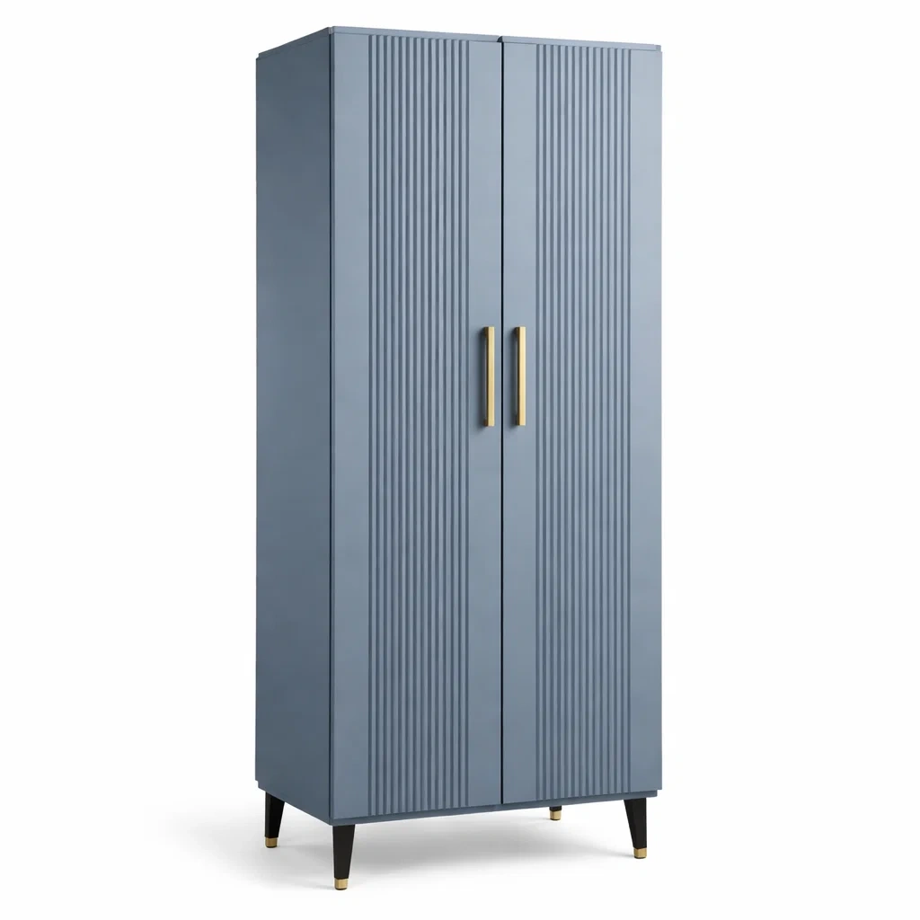 Armoire 2 portes en MDF gris avec poignées en métal-Zenpatchz