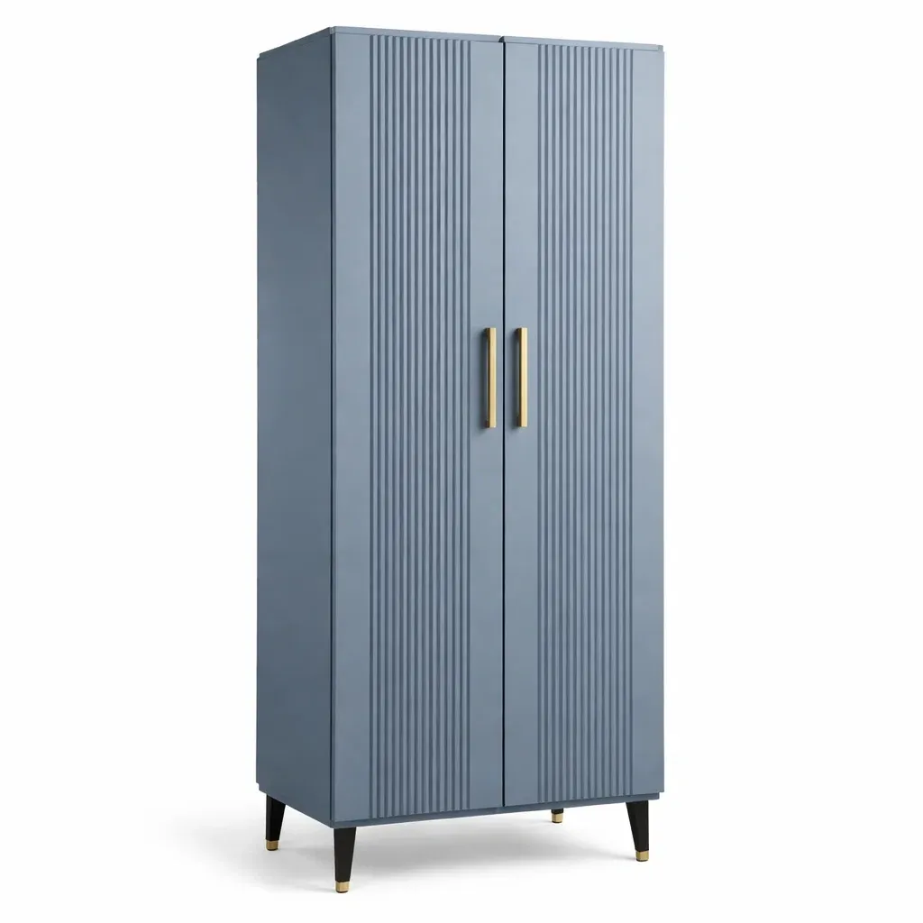 Armoire 2 portes en MDF gris avec poignées en métal-Zenpatchz