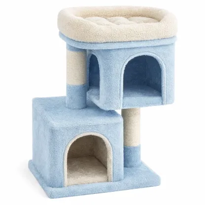 Arbre à chat en panneaux de particules avec sisal et fibre synthétique bleu et beige-Zenpatchz