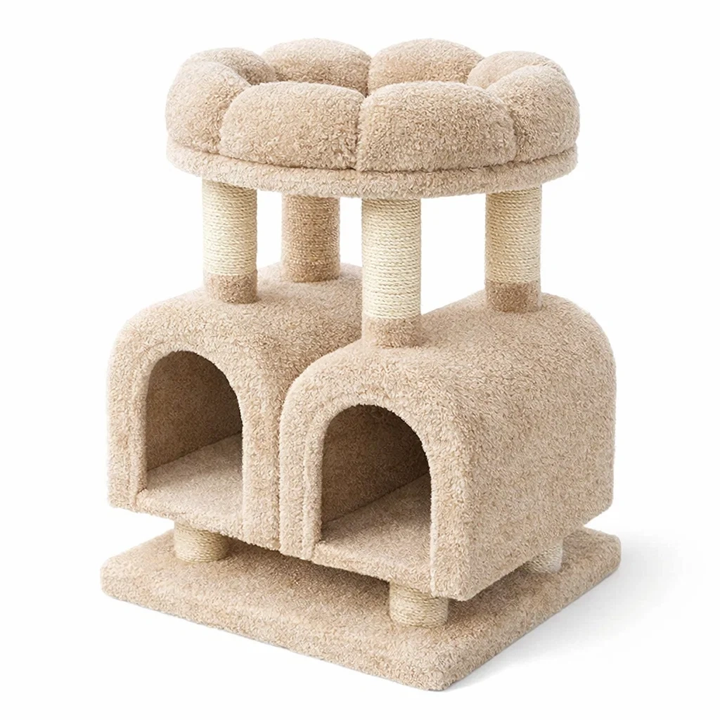Arbre à chat en sisal et tissu peluche beige-Zenpatchz