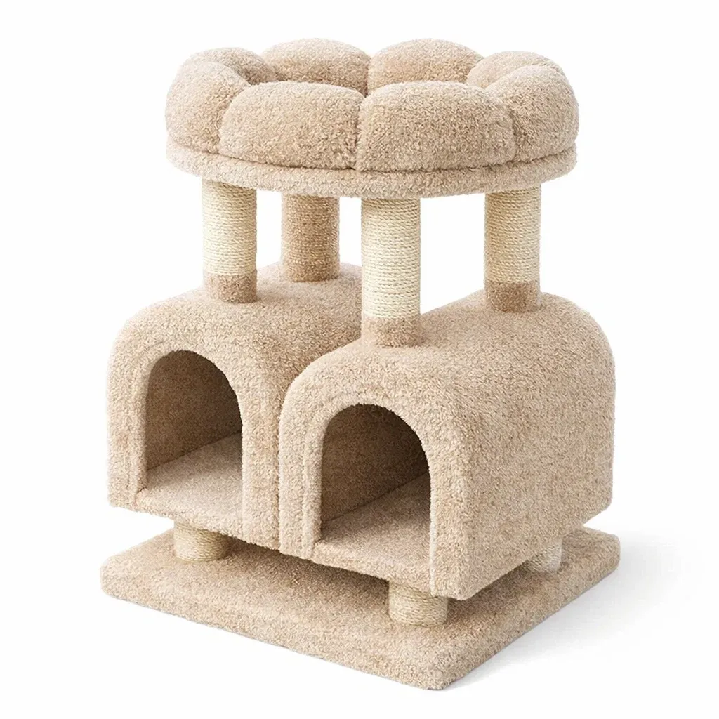 Arbre à chat en sisal et tissu peluche beige-Zenpatchz