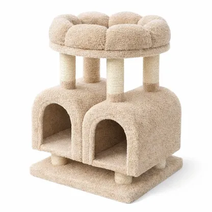 Arbre à chat en sisal et tissu peluche beige-Zenpatchz