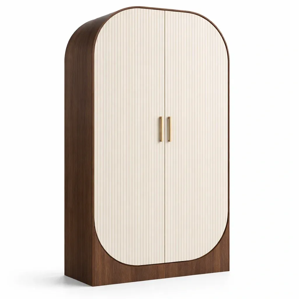 Armoire en MDF avec placage noyer et portes rainurées beige et marron 200 x 100 x 50 cm-Zenpatchz