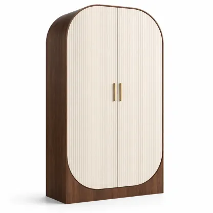 Armoire en MDF avec placage noyer et portes rainurées beige et marron 200 x 100 x 50 cm-Zenpatchz