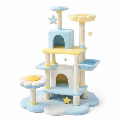 Arbre à chat en peluche bleu et jaune-Zenpatchz