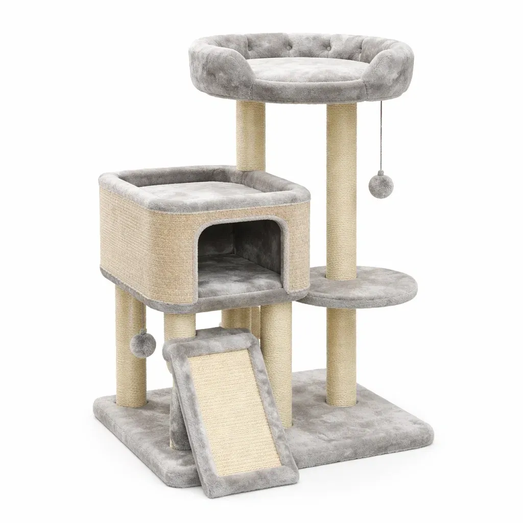 Arbre à chat en peluche et sisal gris 60 x 40 x 100 cm-Zenpatchz