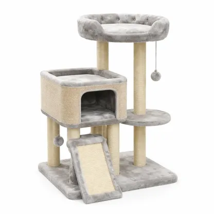 Arbre à chat en peluche et sisal gris 60 x 40 x 100 cm-Zenpatchz