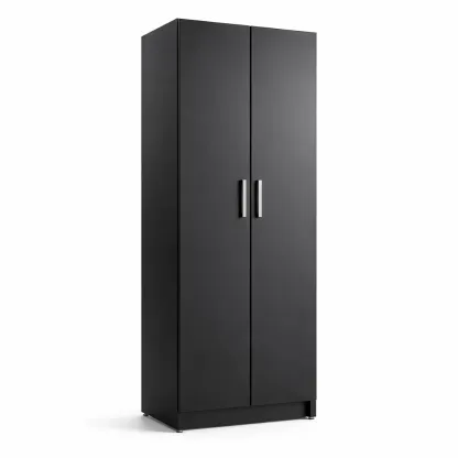 Armoire en bois composite noir 180 x 80 x 40 cm-Zenpatchz