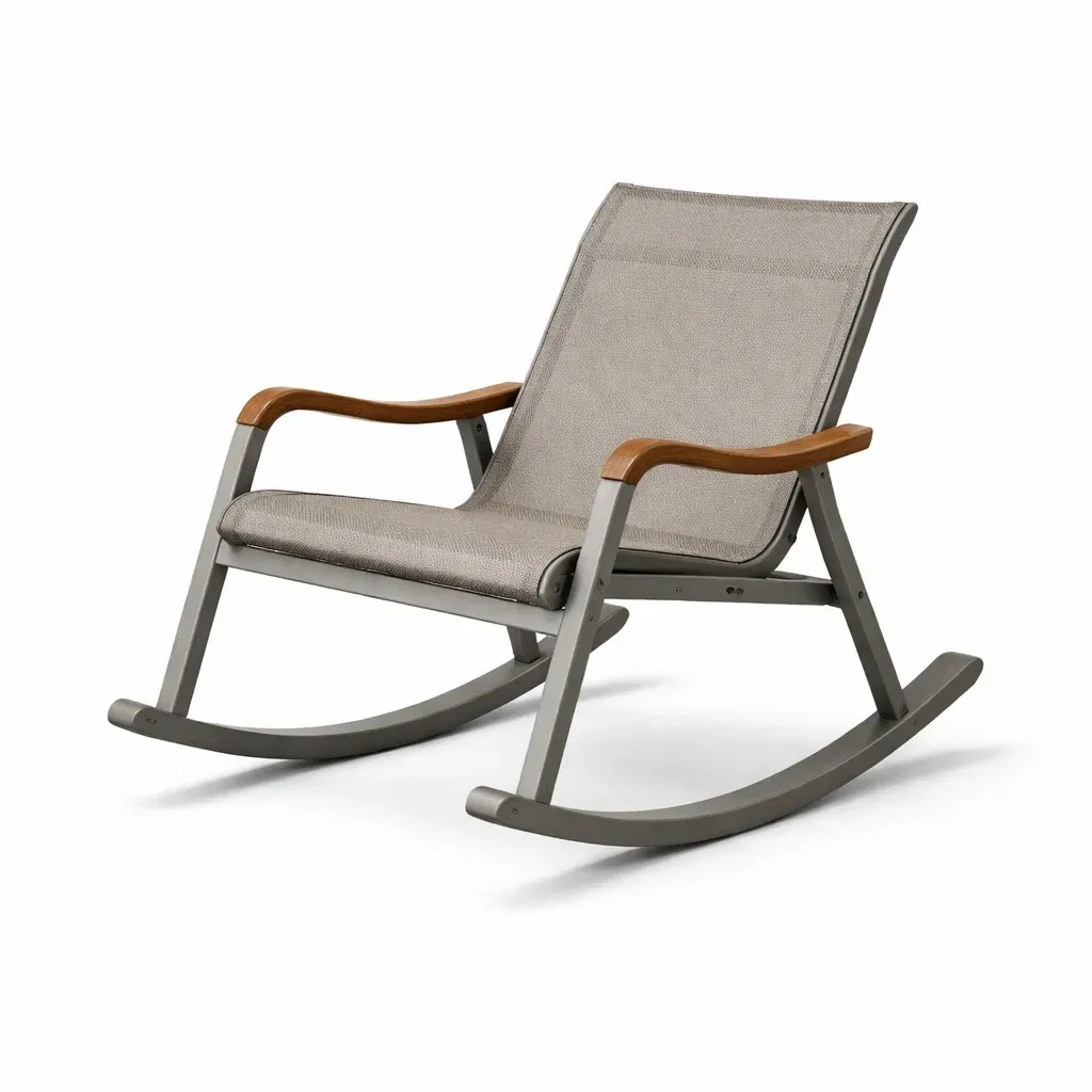 Chaise à bascule en aluminium et tissu avec accoudoirs en bois-Zenpatchz