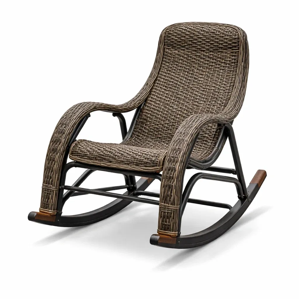Chaise à bascule en rotin synthétique marron avec cadre en acier-Zenpatchz