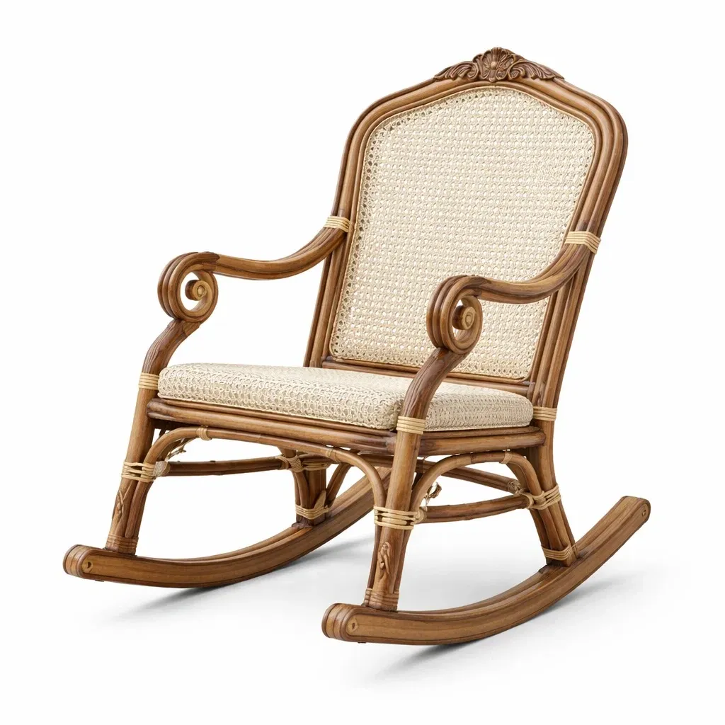 Chaise à bascule en bois et rotin 68x92x94 cm-Zenpatchz