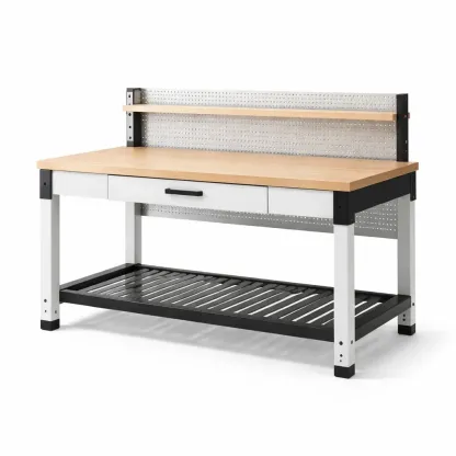 Établi en métal et bois avec tiroir et étagère 150x60x90 cm-Zenpatchz