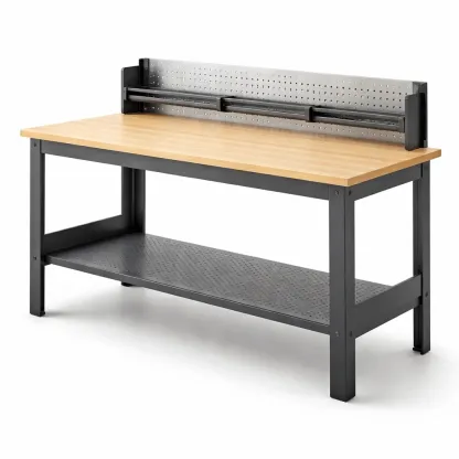 Établi avec plateau bois et structure métal noir-Zenpatchz