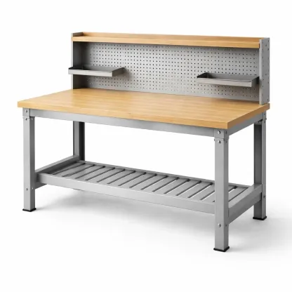 Établi en bois et métal avec étagères 150x60x120 cm-Zenpatchz