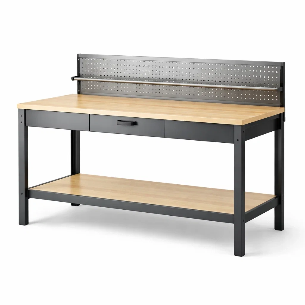 Établi bois métal avec tiroir et panneau perforé-Zenpatchz