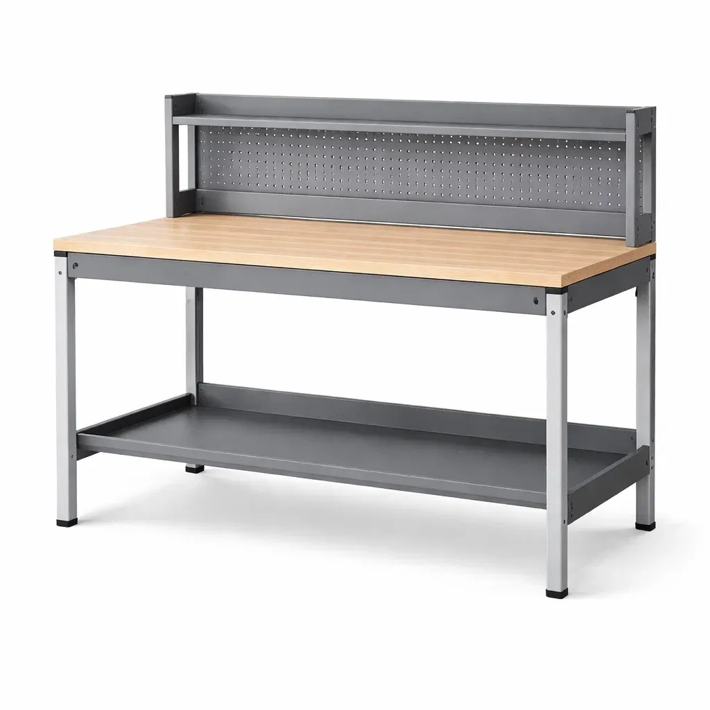 Établi en bois et métal avec étagère 120x60x150 cm-Zenpatchz