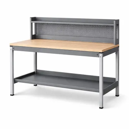 Établi en bois et métal avec étagère 120x60x150 cm-Zenpatchz