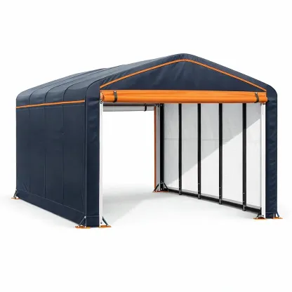 Abri voiture en acier et PVC avec toile résistante bleu et orange-GARDENCHILL