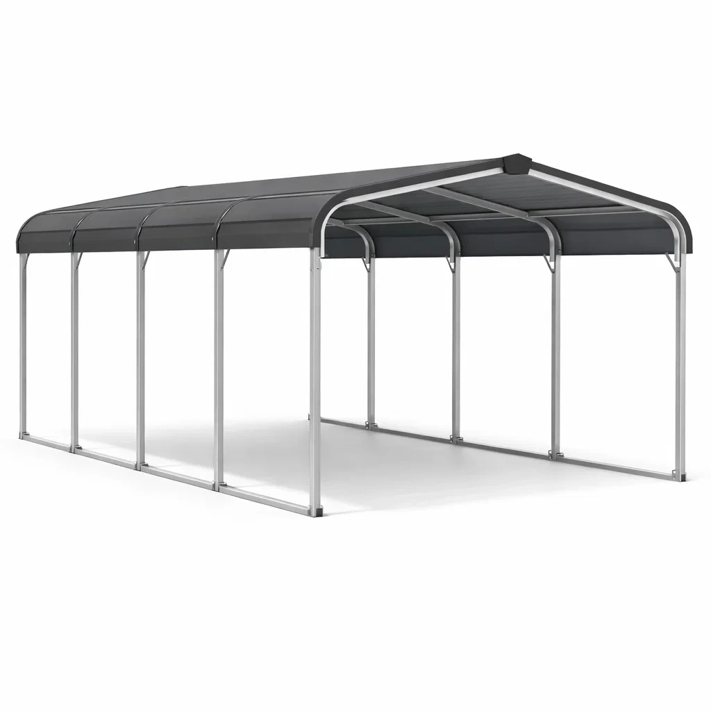 Abri voiture en métal avec toit en PVC gris-GARDENCHILL