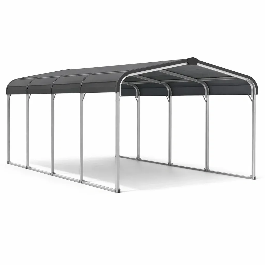 Abri voiture en métal avec toit en PVC gris-GARDENCHILL