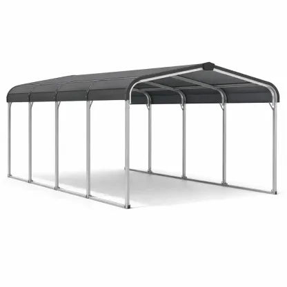 Abri voiture en métal avec toit en PVC gris-GARDENCHILL