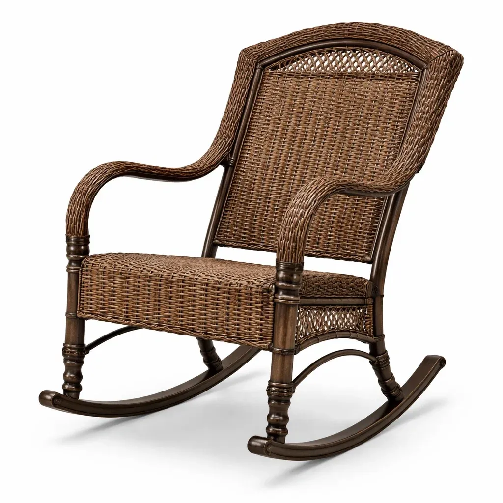 Chaise à bascule en bois et rotin brun-GARDENCHILL