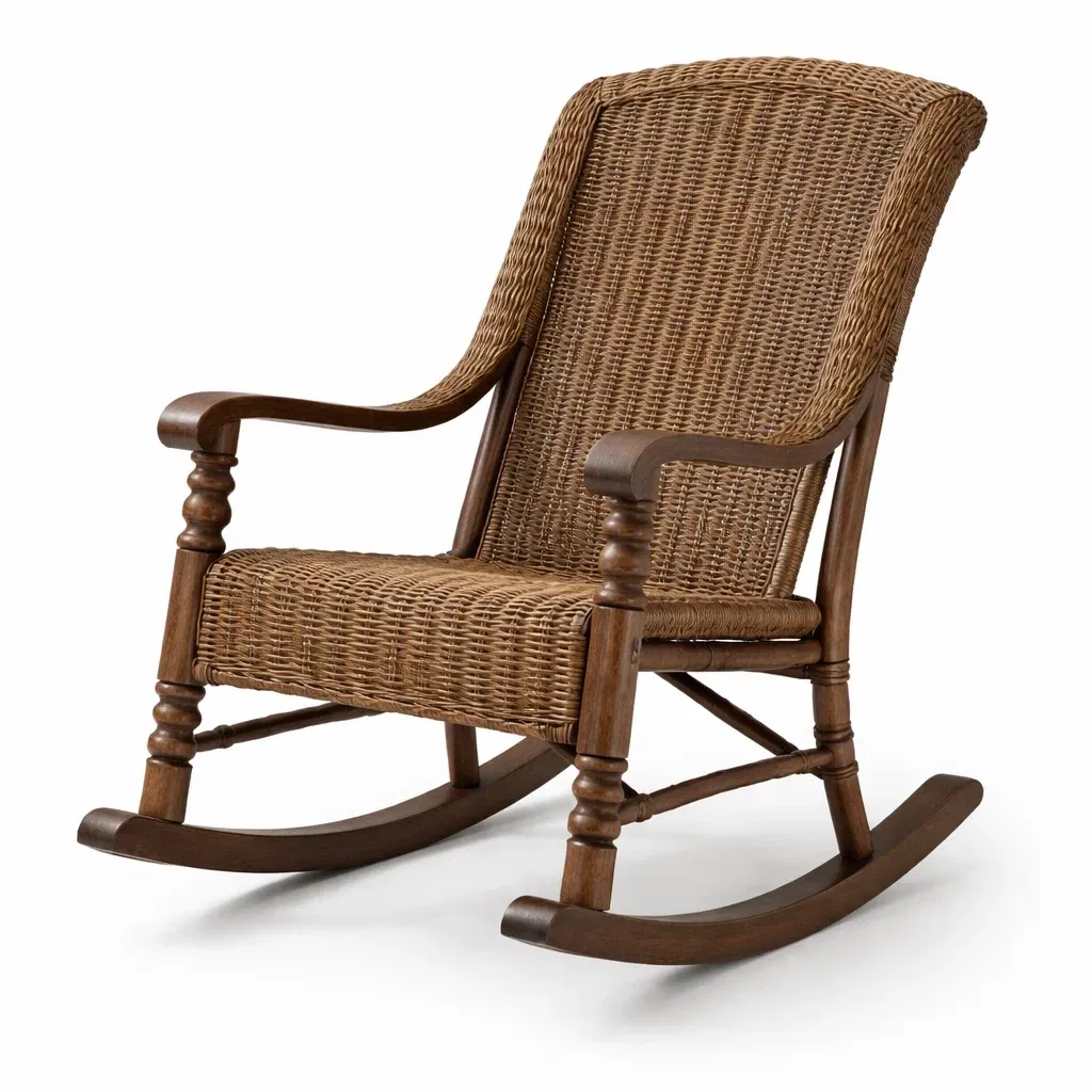 Chaise à bascule en rotin avec cadre en bois-GARDENCHILL