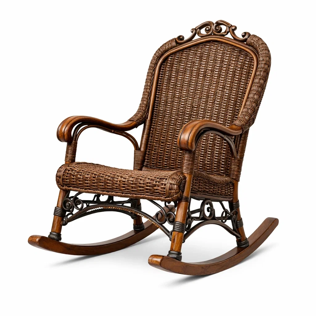 Chaise à bascule en osier et bois marron-GARDENCHILL