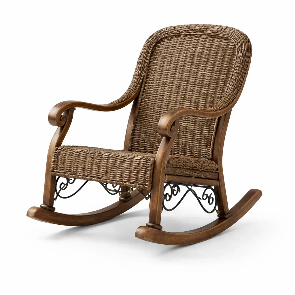 Chaise à bascule en bois et rotin marron-GARDENCHILL