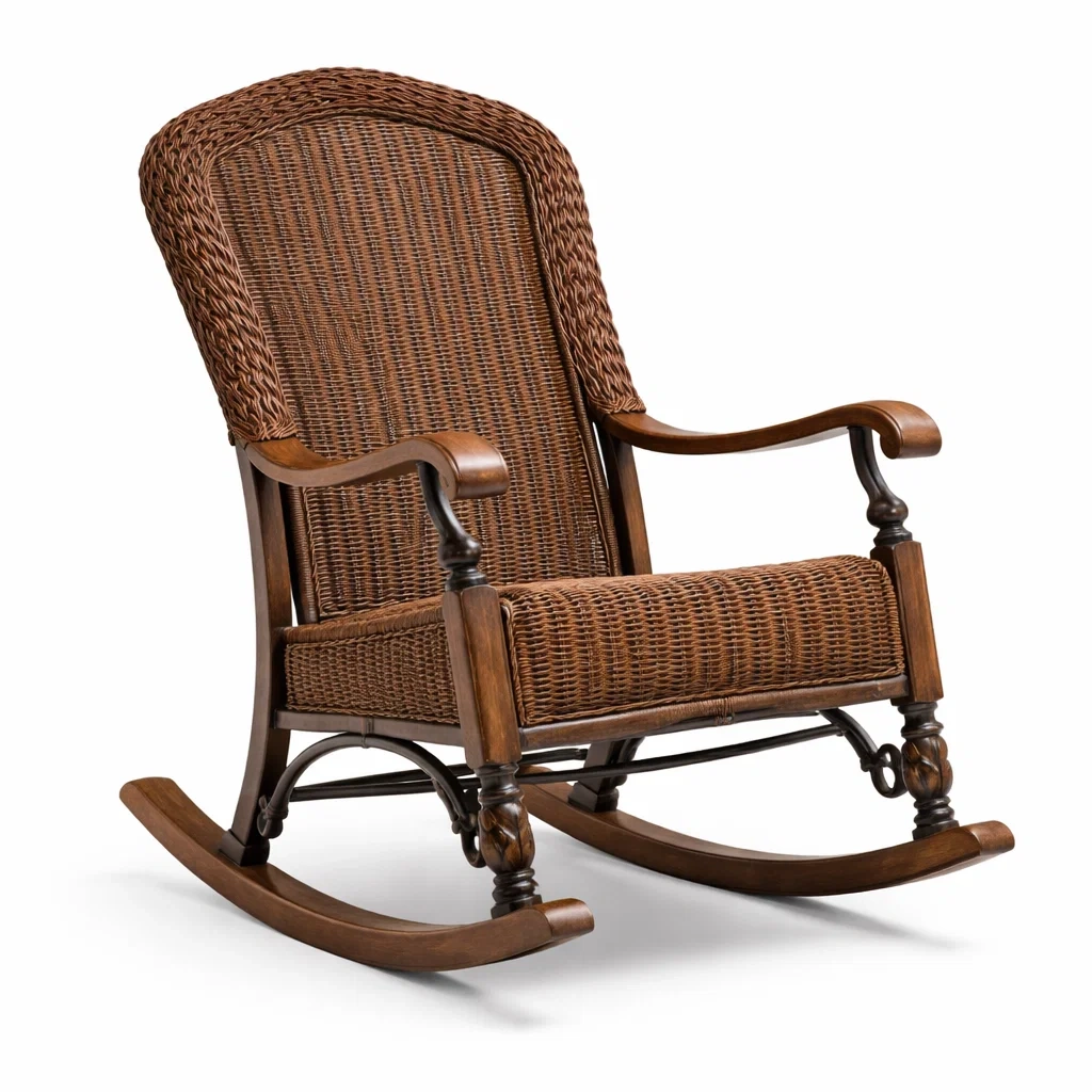 Chaise à bascule en bois et rotin marron 90x65x110 cm-GARDENCHILL