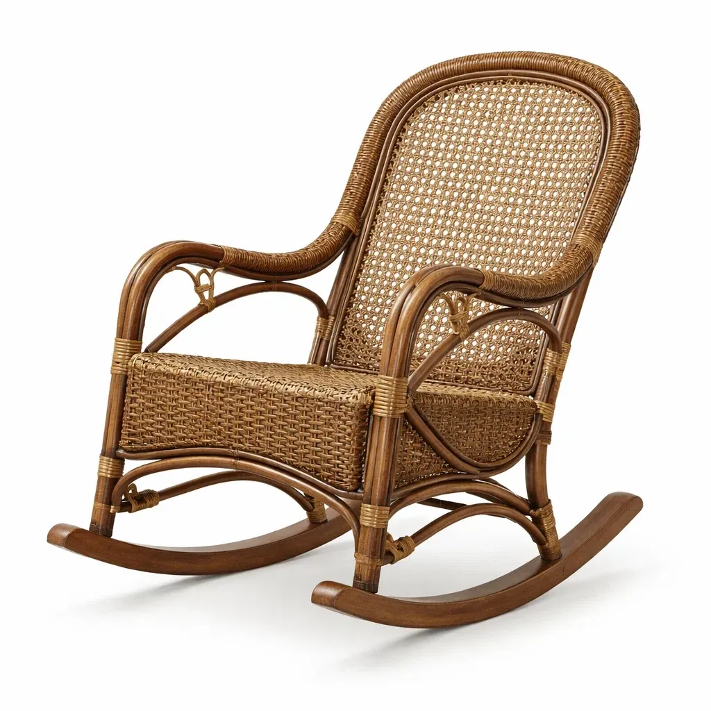 Chaise à bascule en rotin et bois brun-GARDENCHILL