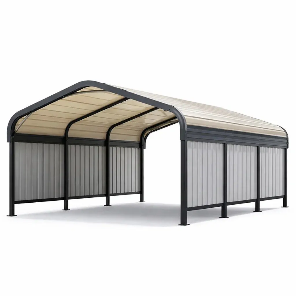 Abri voiture en acier galvanisé et polycarbonate gris et beige 485 x 300 x 280 cm-GARDENCHILL