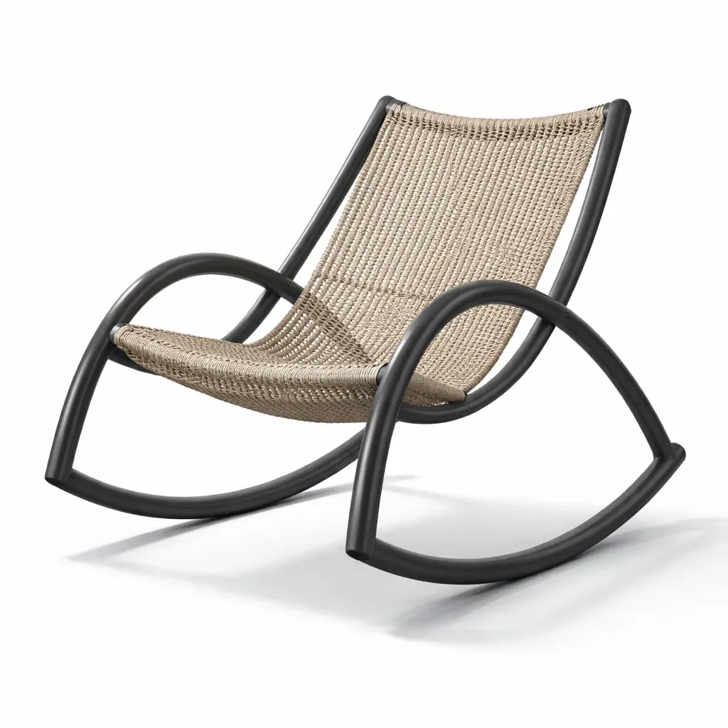 Chaise à bascule extérieure en aluminium et résine tressée beige et noir-GARDENCHILL