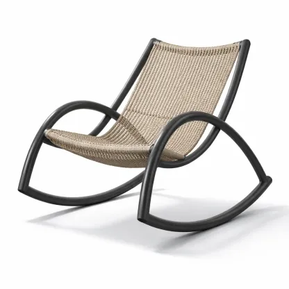 Chaise à bascule extérieure en aluminium et résine tressée beige et noir-GARDENCHILL