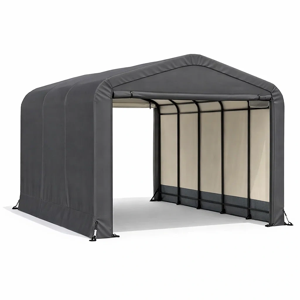 Abri voiture en acier et polyéthylène gris et beige-GARDENCHILL