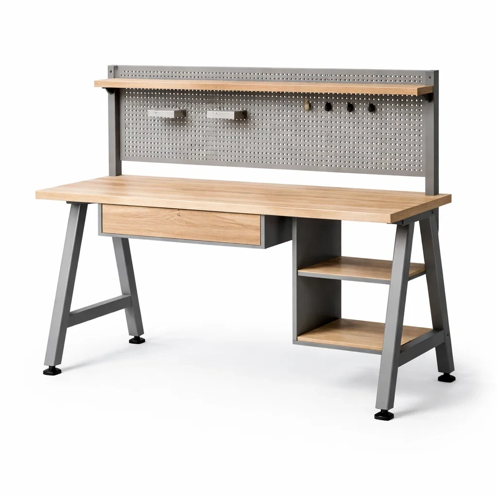 Établi en bois et métal avec tiroir et étagères-GARDENCHILL