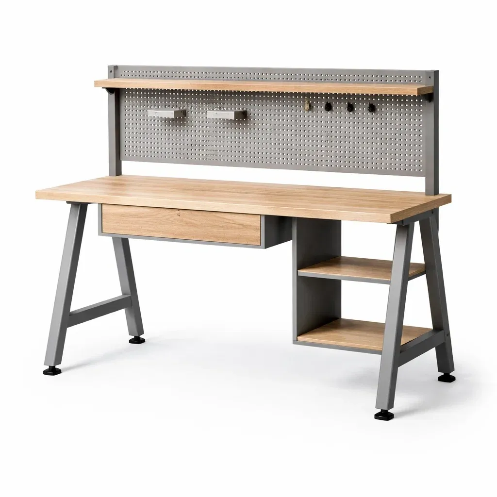 Établi en bois et métal avec tiroir et étagères-GARDENCHILL