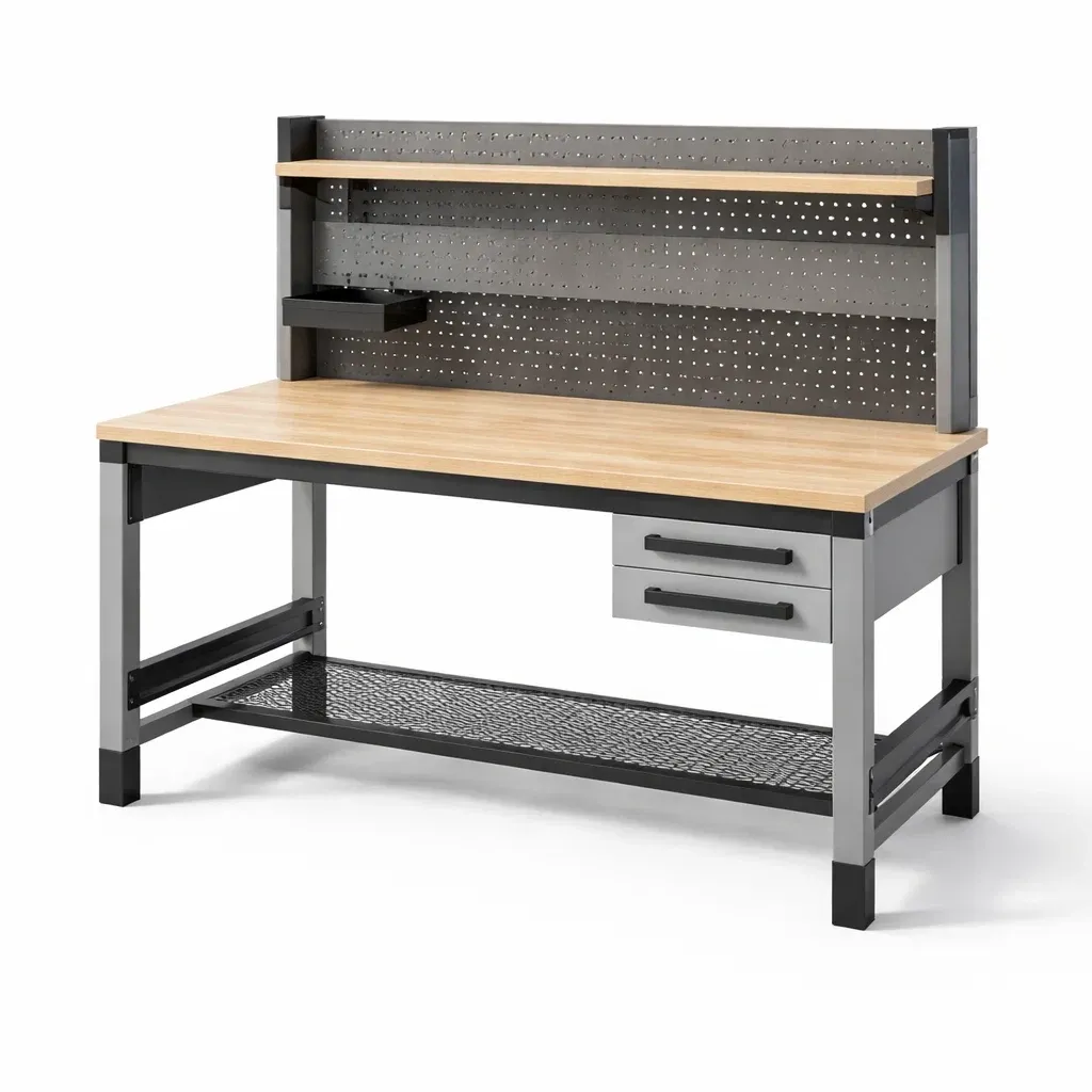 Établi en métal et bois avec tiroirs et étagère-GARDENCHILL