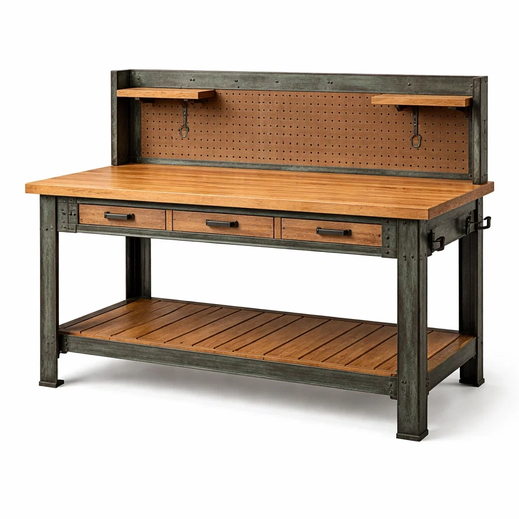 Établi en bois et acier avec étagères et tiroirs 150x60x95 cm-GARDENCHILL