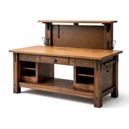 Établi en bois massif avec étagère et panneau perforé-GARDENCHILL