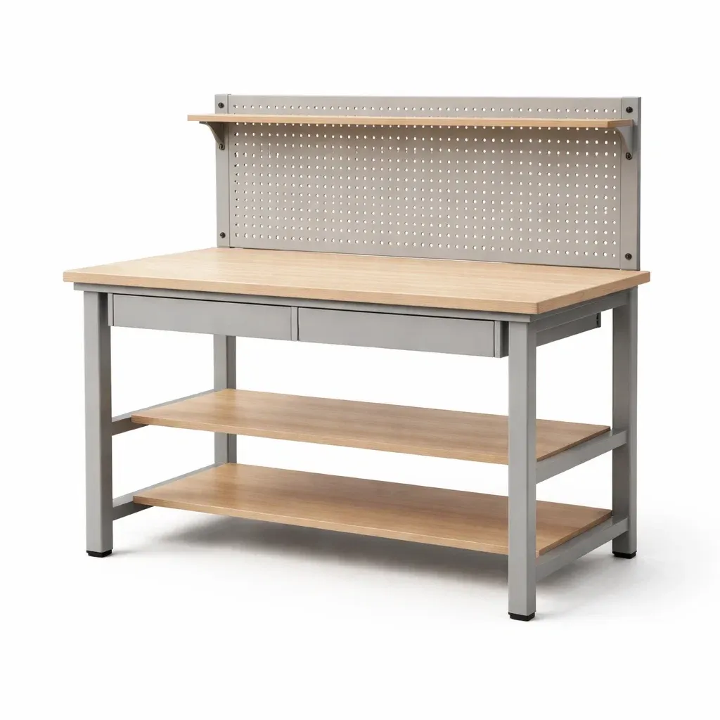 Établi en bois et métal avec panneau perforé et étagères-GARDENCHILL