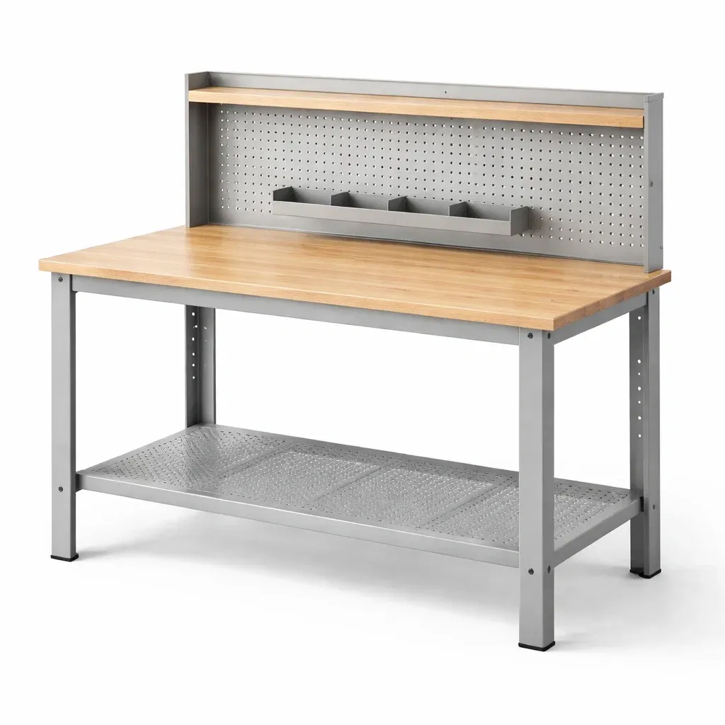 Établi en bois et métal avec étagère perforée-GARDENCHILL