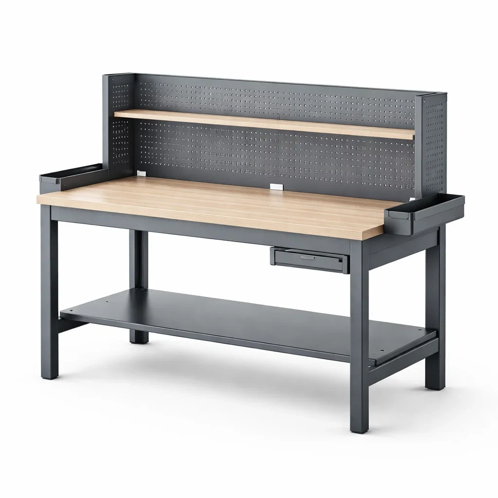 Établi en métal et bois noir avec étagère et tiroir-GARDENCHILL