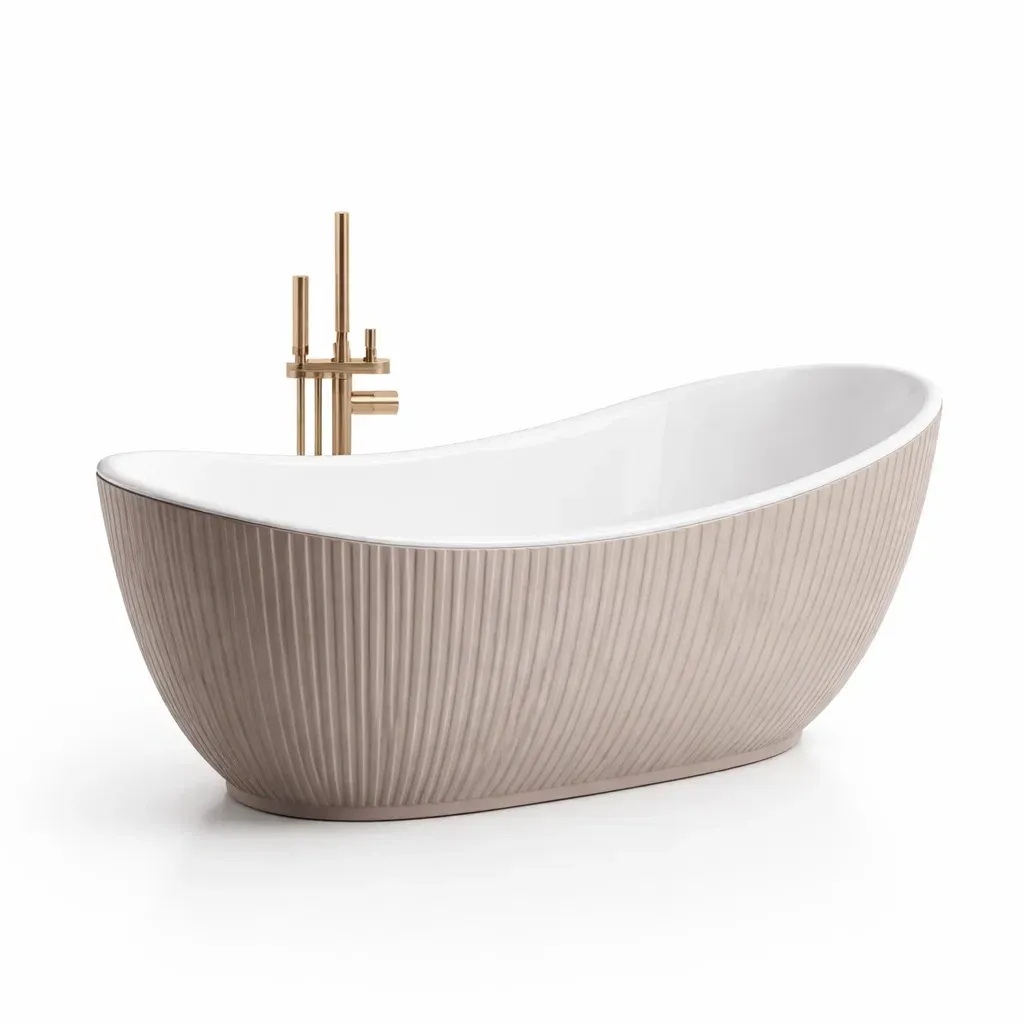 Baignoire autoportante en acrylique nervurée beige-HOMELUSHZ
