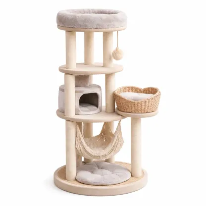 Arbre à chat en panneaux de particules avec hamac et niche-HOMELUSHZ