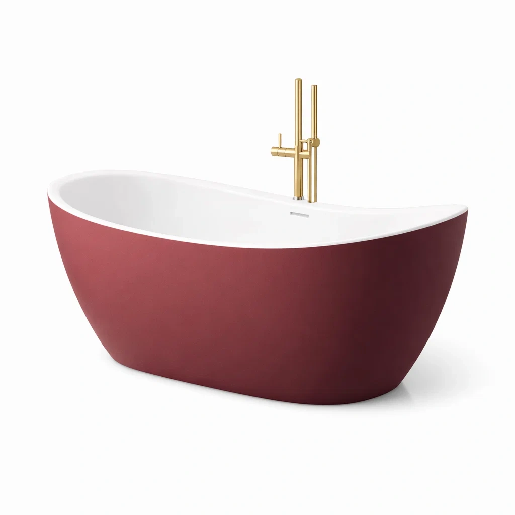 Baignoire autoportante en acrylique rouge avec robinet en laiton-HOMELUSHZ