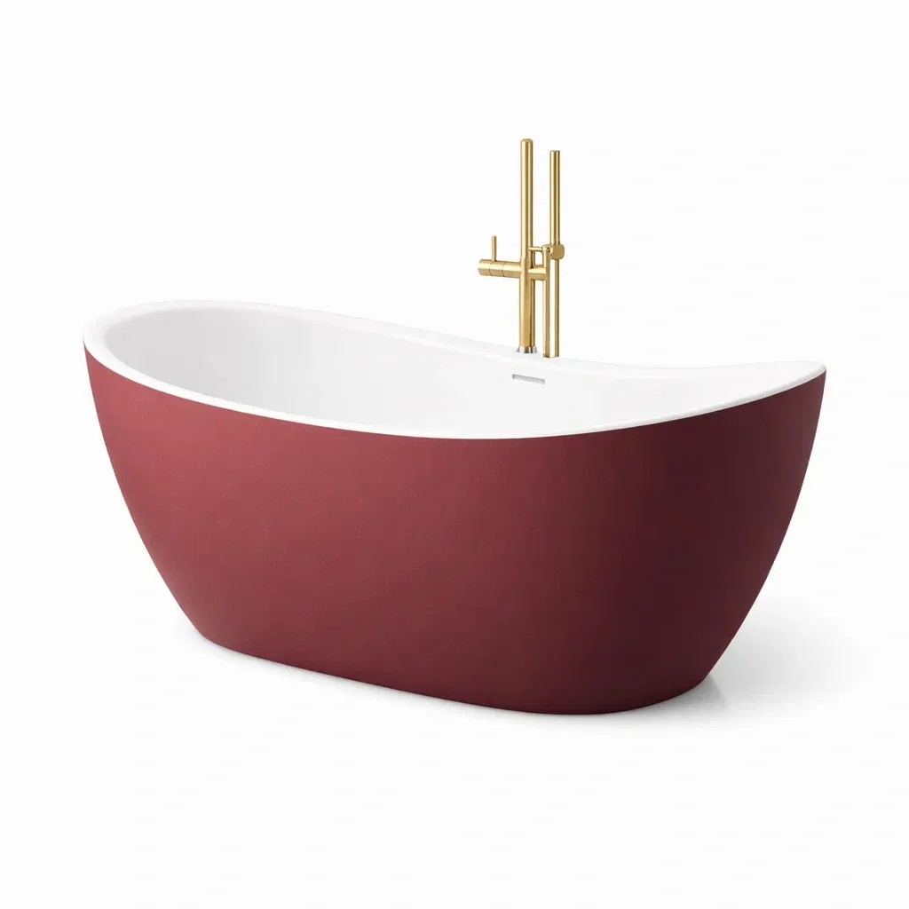 Baignoire autoportante en acrylique rouge avec robinet en laiton-HOMELUSHZ